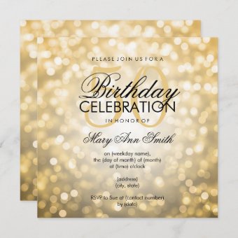 Elegant 50th Birthday Party Gold Glitter Lights Invitation | Zazzle