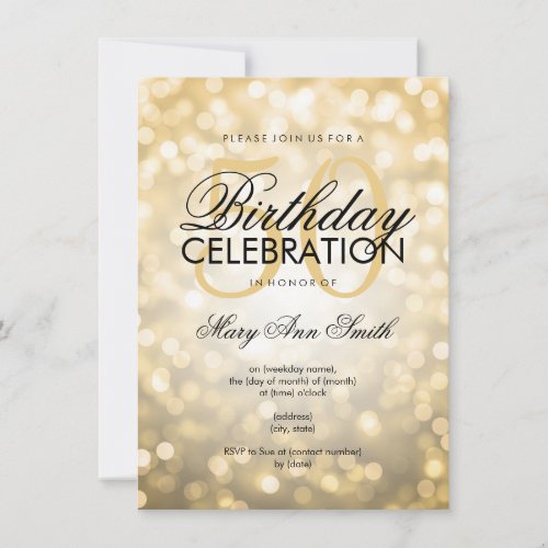 Elegant 50th Birthday Party Gold Glitter Lights Invitation