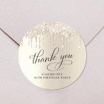 Elegant 50th Birthday Party Gold Glitter Thank You Classic Round Sticker<br><div class="desc">Chic sticker for your 50th birthday party correspondence and party favors featuring "Thank You" in an elegant calligraphy script,  a gold faux foil background and gold faux glitter.</div>