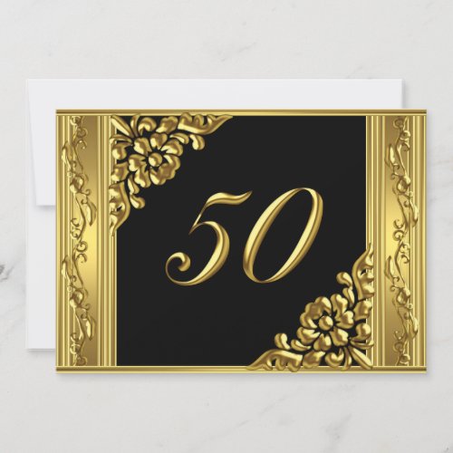 Elegant 50th Birthday Party Gold Golden 50 Black Invitation