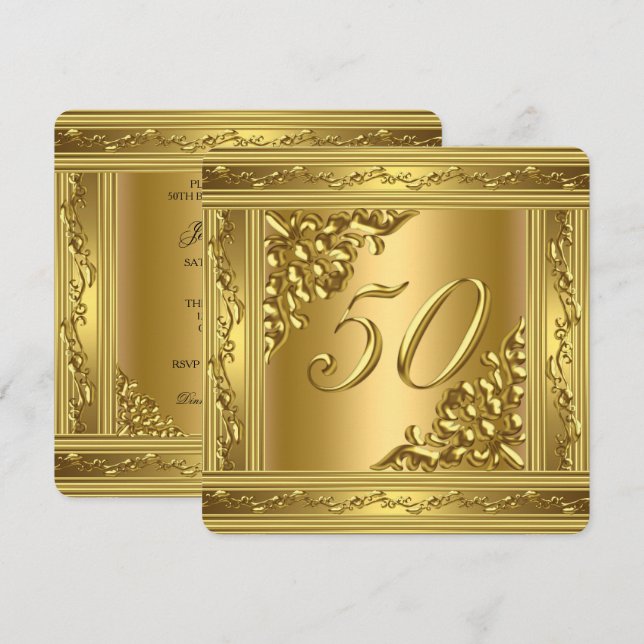 Elegant 50th Birthday Party Gold Golden 50 Frame Invitation (Front/Back)