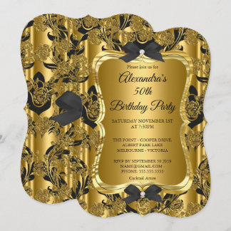 Elegant 50th Birthday Party Gold Golden Black 3 Invitation