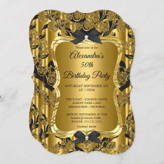 Elegant 50th Birthday Party Gold Golden Black 3 Invitation