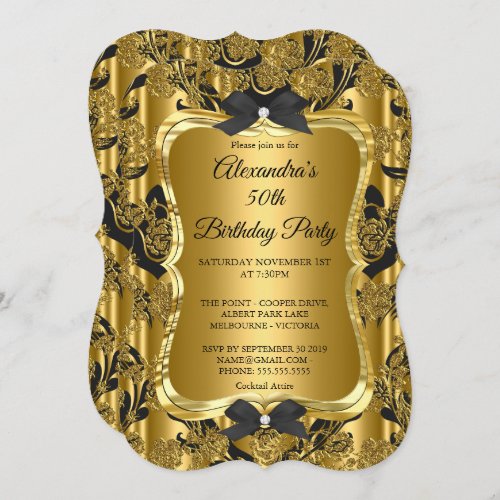 Elegant 50th Birthday Party Gold Golden Black 3 Invitation