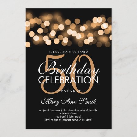 Elegant 50th Birthday Party Gold Hollywood Glam Invitation