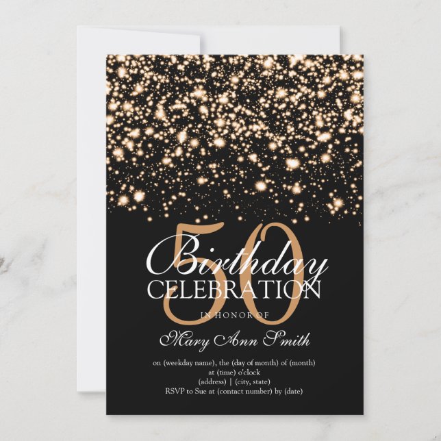 Elegant 50th Birthday Party Gold Midnight Glam Invitation (Front)