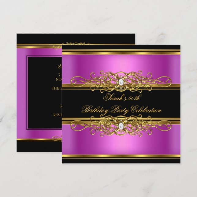 Elegant 50th Birthday Party Gold Pink Black Invitation (Front/Back)