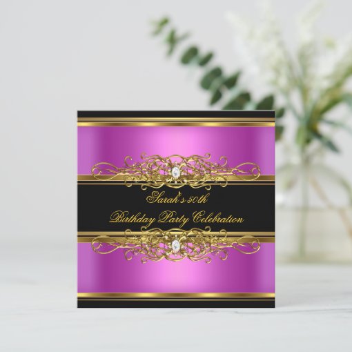 Elegant 50th Birthday Party Gold Pink Black Invitation | Zazzle