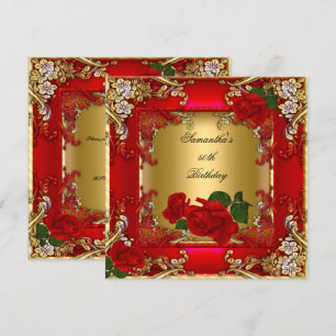 Elegant 50th Birthday Party Gold Red Rose Invitation