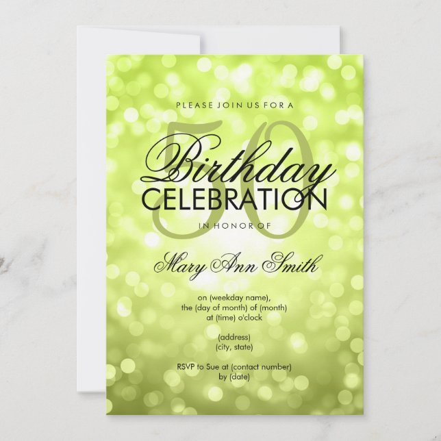 Elegant 50th Birthday Party Green Glitter Lights Invitation (Front)