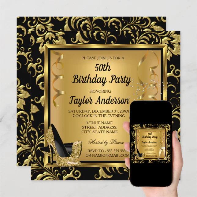 Elegant 50th Birthday Party Heels Champagne Photo Invitation | Zazzle