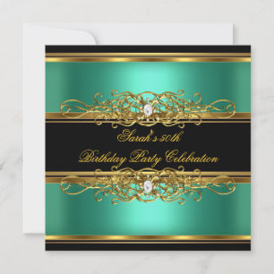Elegant 50th Birthday Party Jade Green Gold Black Invitation