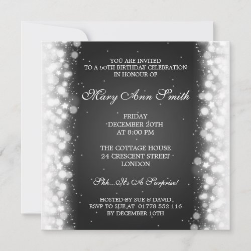 Elegant 50th Birthday Party Magic Sparkle Black Announcements