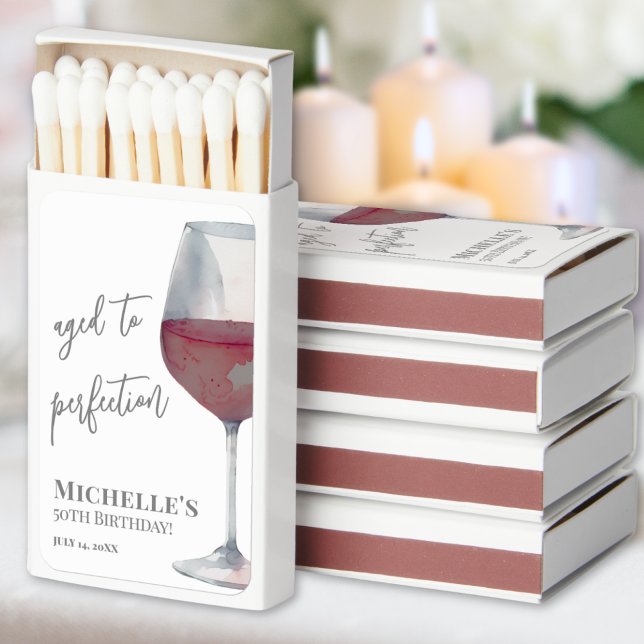 Elegant 50th Birthday Party Matchboxes (Wine 50th Birthday Party Matchboxes)