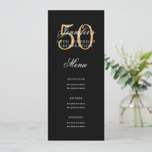 Elegant 50th Birthday Party Menu Gold Black Invitation