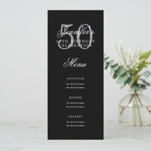 Elegant 50th Birthday Party Menu Silver Black Invitation