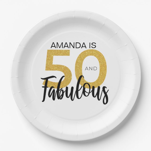 Elegant 50th Birthday Party Paper Plates (Front)