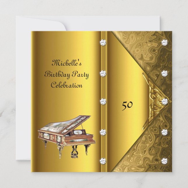 Elegant 50th Birthday Party Piano Vintage Invitation (Front)