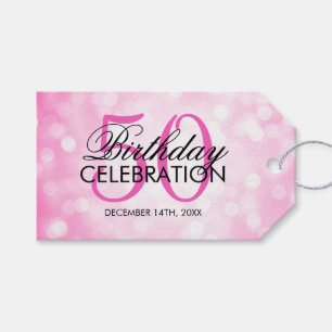 Elegant 50th Birthday Party Pink Glitter Lights Gift Tags