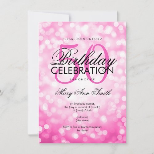 Elegant 50th Birthday Party Pink Glitter Lights Invitation