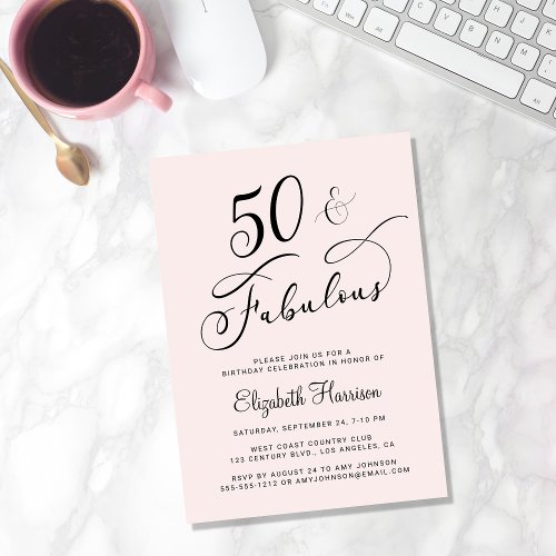 Elegant 50th Birthday Party Pink Invitation