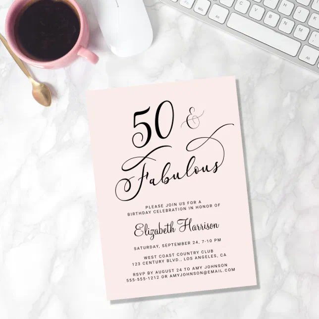 Elegant 50th Birthday Party Pink Invitation Zazzle