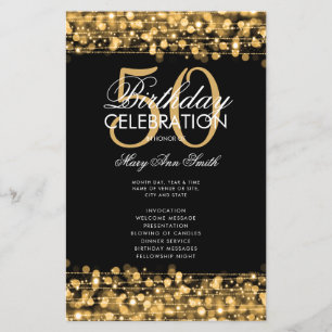 Elegant 50th Birthday Party Program Gold w/ Menu