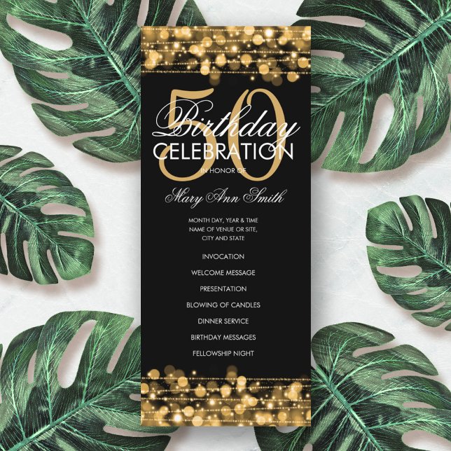 Elegant 50th Birthday Party Program Gold w/ Menu (Creator Uploaded)