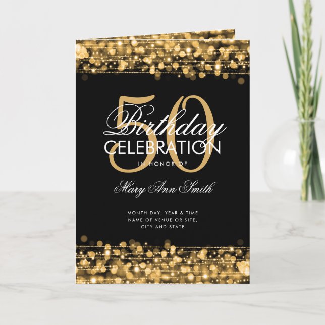Elegant 50th Birthday Party Program Gold w/ Menu (Front)