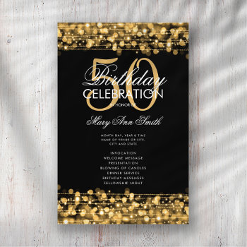 Elegant 50th Birthday Party Program Gold W/ Menu Flyer by Rewards4life at Zazzle
