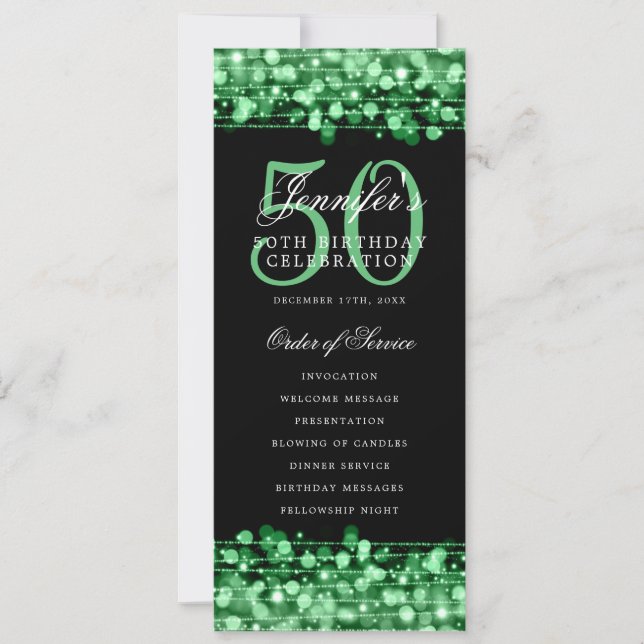 Elegant 50th Birthday Party Program Green  (Front)