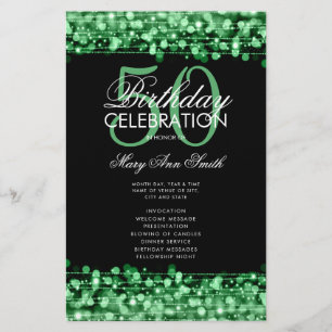 Elegant 50th Birthday Party Program Green w/ Menu Flyer