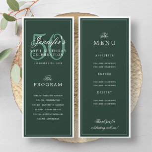 Elegant 50th Birthday Party Program Menu Green 