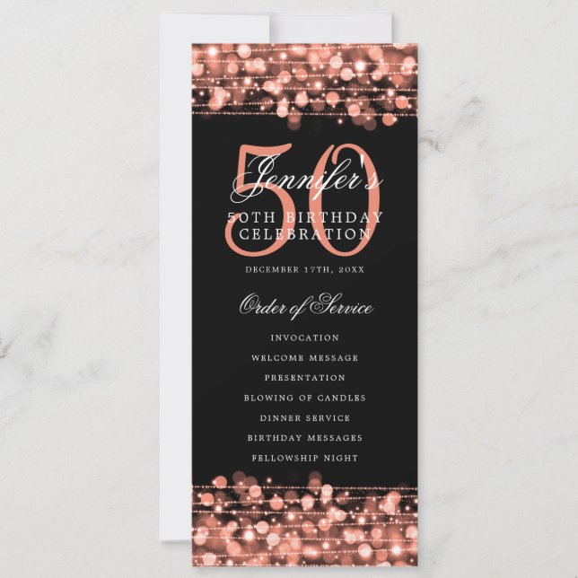 Elegant 50th Birthday Party Program Rose Gold  (Front)