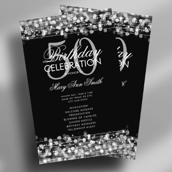 Elegant 50th Birthday Party Program Silver W/ Menu Flyer by Rewards4life at Zazzle