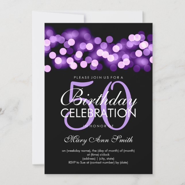 Elegant 50th Birthday Party Purple Hollywood Glam Invitation (Front)