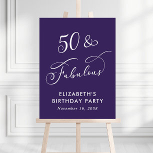 Elegant 50th Birthday Party Purple Welcome Foam Board