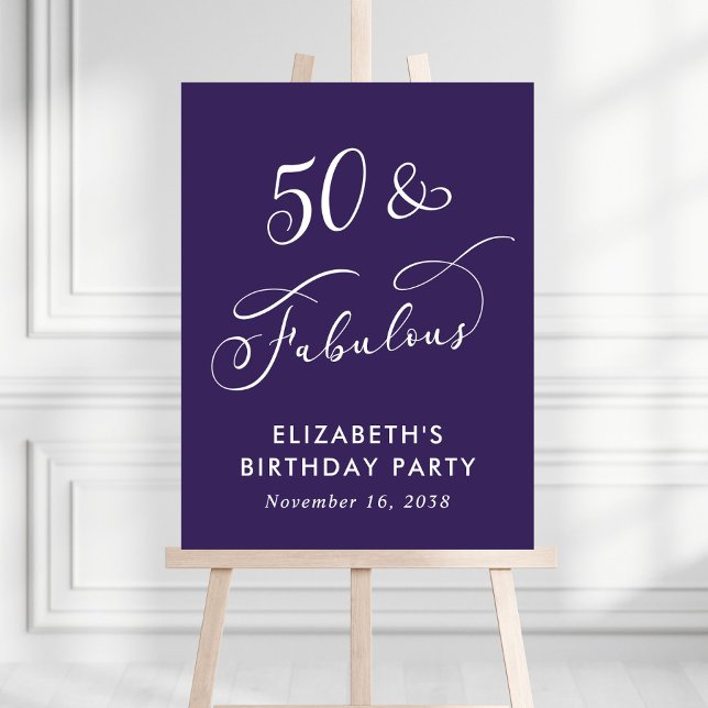 Elegant 50th Birthday Party Purple Welcome Foam Board (Creator Uploaded)