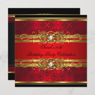 Elegant 50th Birthday Party Red Black Gold 2 Invitation