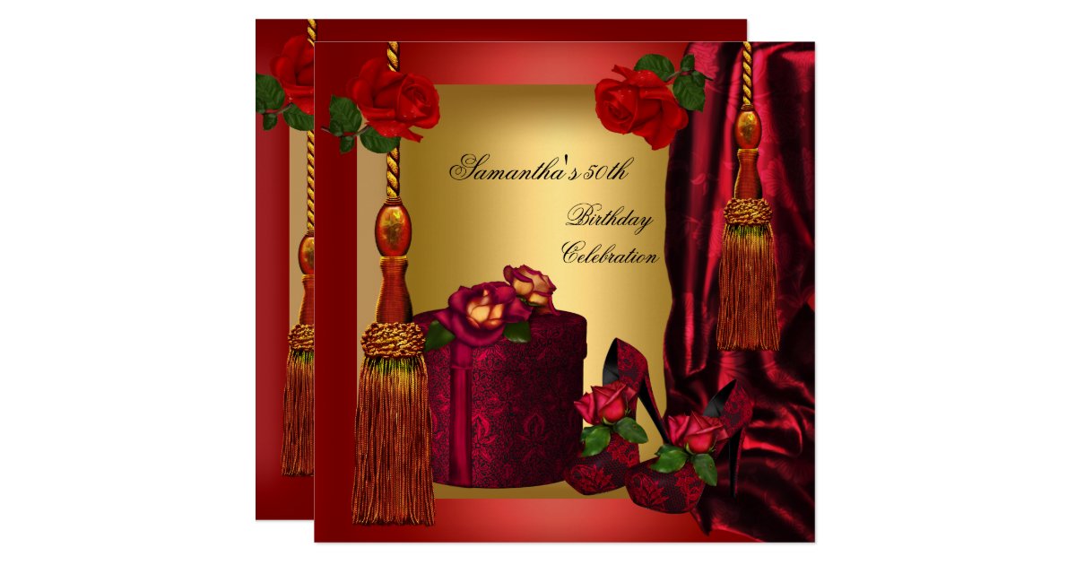 Elegant 50th Birthday Party Red Rose Gold 4 Invitation Zazzle Com