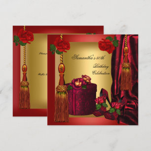 Elegant 50th Birthday Party Red Rose Gold 4 Invitation