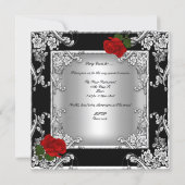 Elegant 50th Birthday Party Red Rose Silver Invitation (Back)