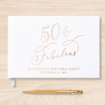 Elegant 50th Birthday Party Rose Gold Foil Guest Book<br><div class="desc">Elegant white guest book for her 50th birthday party featuring rose gold foil and "50 & Fabulous" in a chic script. Customize with her name,  the party date and a title on the spine in classic serif lettering.</div>