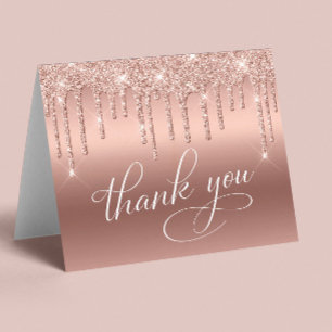 Elegant 50th Birthday Party Rose Gold Glitter Letterpress Thank You Card