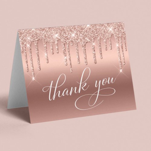 Elegant 50th Birthday Party Rose Gold Glitter Thank You Card
