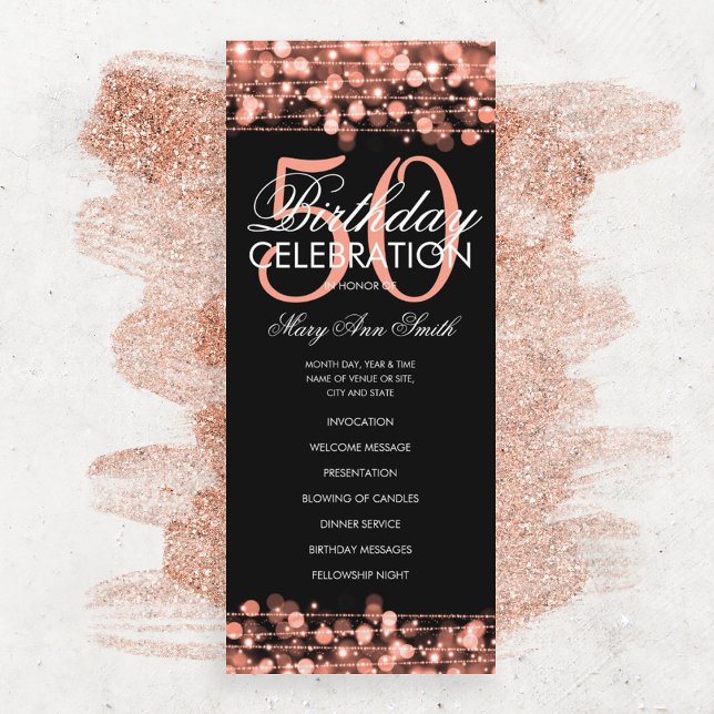 Elegant 50th Birthday Party Rose Gold Program Menu (Creator Uploaded)