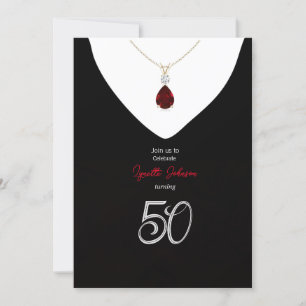 Elegant 50th Birthday Party Ruby Red Necklace Invitation