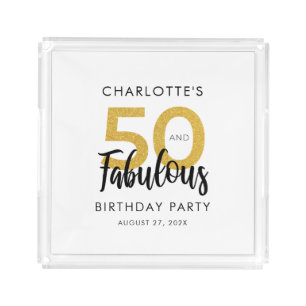 Elegant 50th Birthday Party Script Custom Swag Acrylic Tray