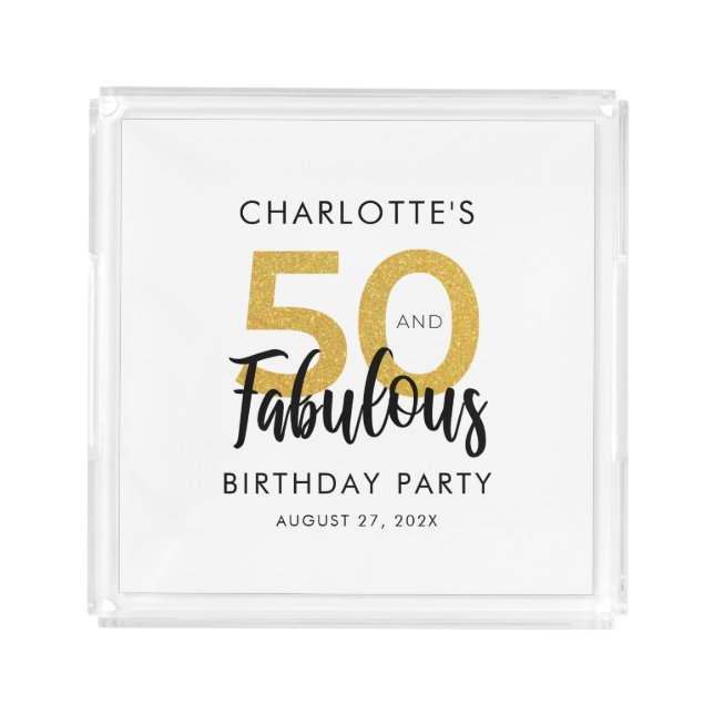 Elegant 50th Birthday Party Script Custom Swag Acrylic Tray (Front)