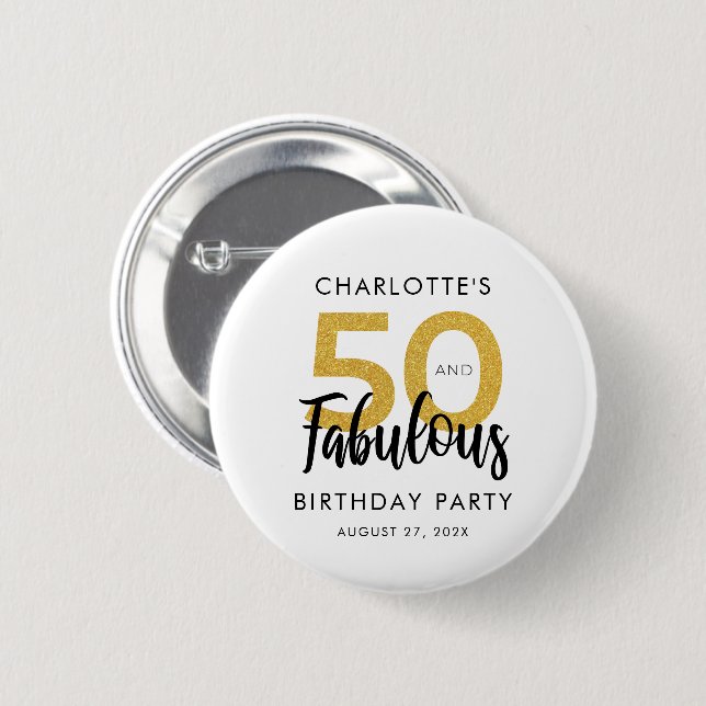 Elegant 50th Birthday Party Script Custom Swag Button (Front & Back)
